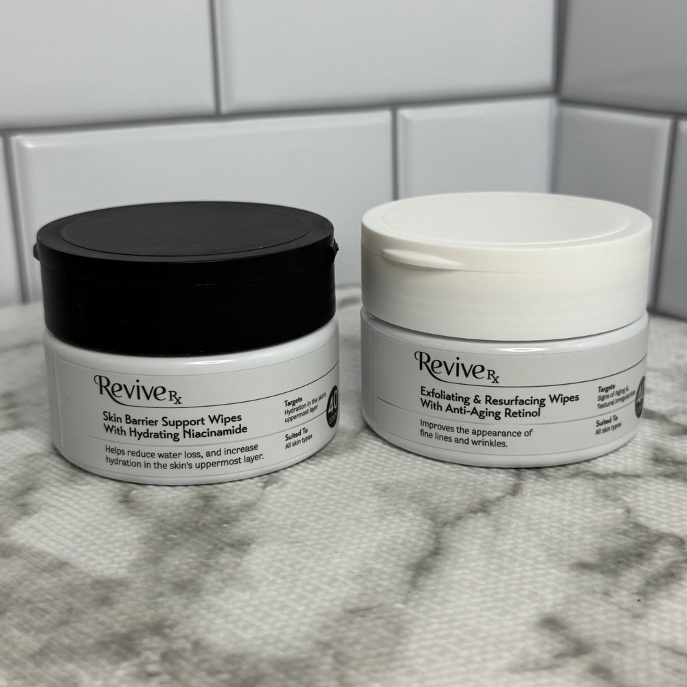 Revive Rx Skin Barrier Support Niacinamide Exfoliating Retinol Wipes 2 Jars 40ct